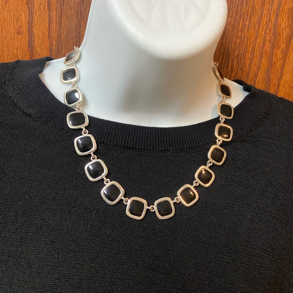 Black and Silver Cream and Silver Reversible Necklace